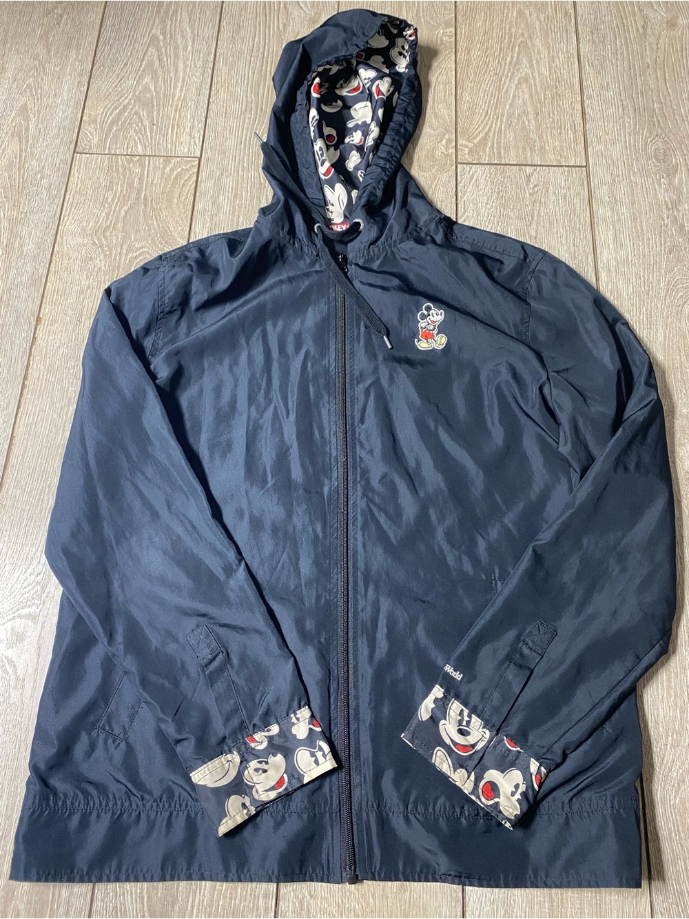Disney Parks Mickey Mouse Hooded Windbreaker Women Size Large Black Embroidered